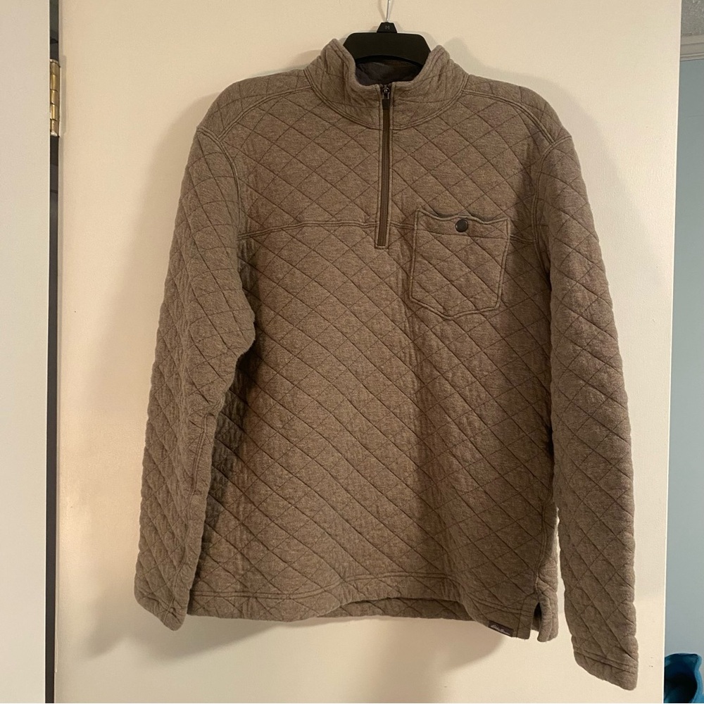 Eddie Bauer Quilted Sweater Men Sz M Brown Henley 1/4 Zip Pullover Outdoor Gorp - Picture 1 of 7